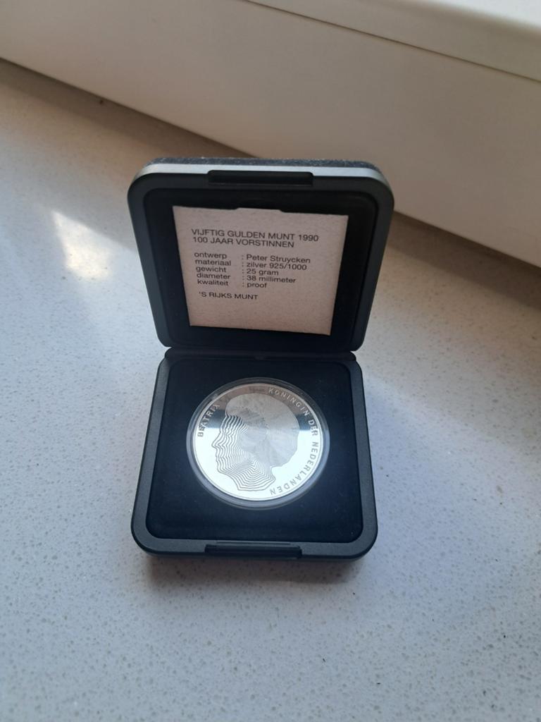 Vijftig gulden munt 1990 100 jaar vorstinnen, Ophalen of Verzenden, Koningin Beatrix, 50 gulden, Zilver
