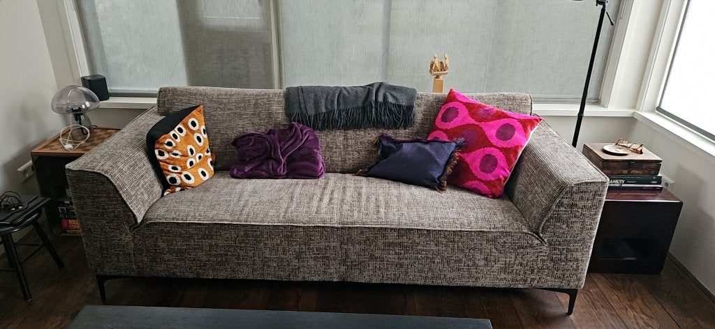 Bank, 3 zits, merk BAENKS, Bayside, Bruin/grijs, Ophalen, Driepersoons, 75 tot 100 cm, Zo goed als nieuw