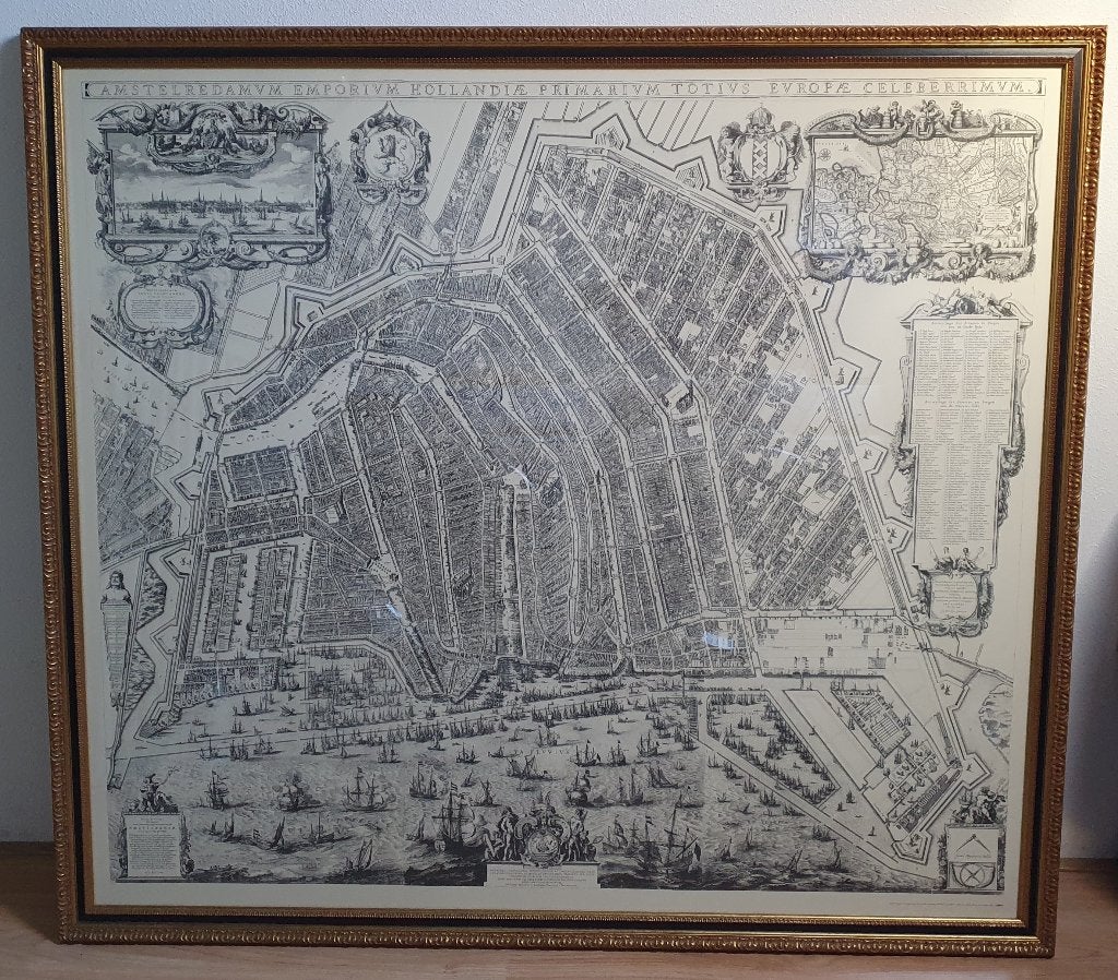 XXL Historische Kaart Amsterdam 1625 Ingelijst (130x115 cm), Ophalen, 115 cm, 130 cm