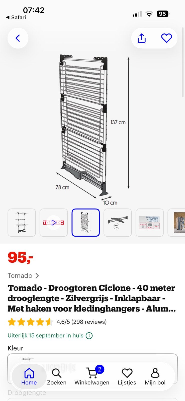 Tomado ciclone wastoren met maar liefst 40 mtr waslijn zgan, Ophalen, Zo goed als nieuw, Wasrek