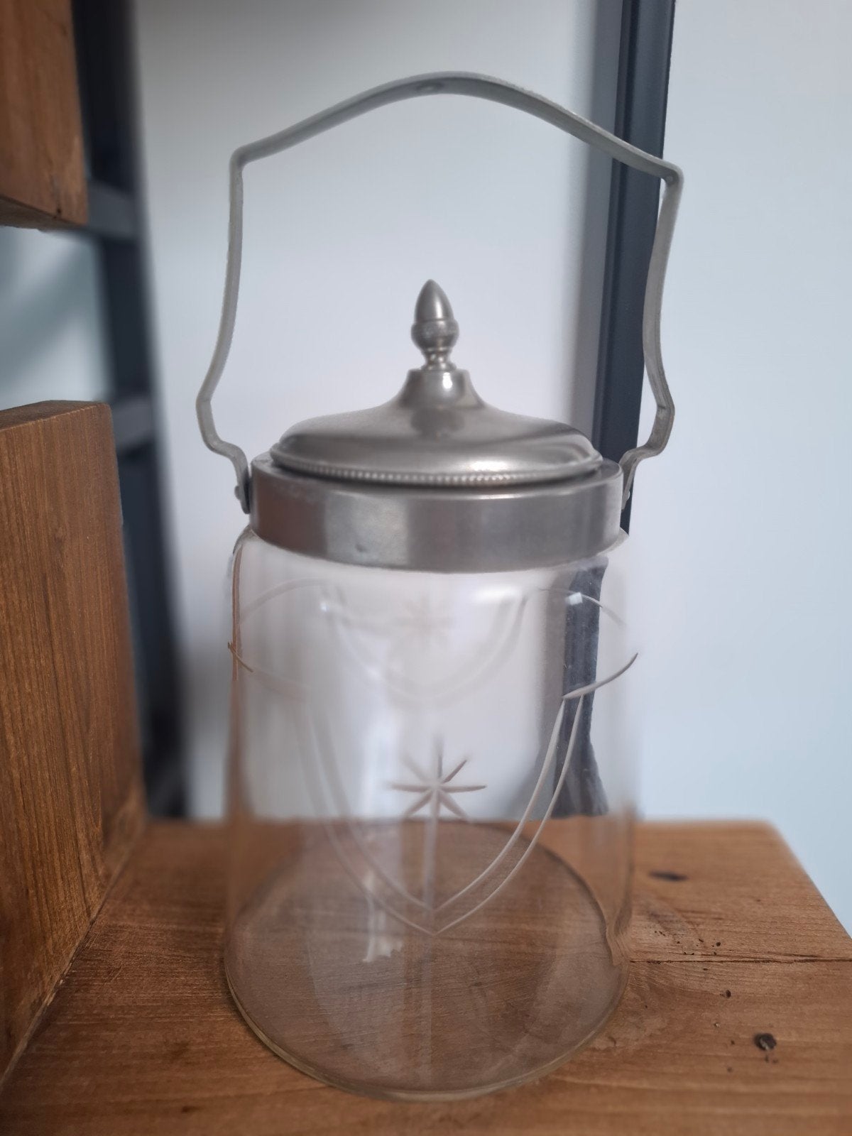 Antieke Art Deco Glazen Koekpot met Metaal en Eikel, Ophalen of Verzenden