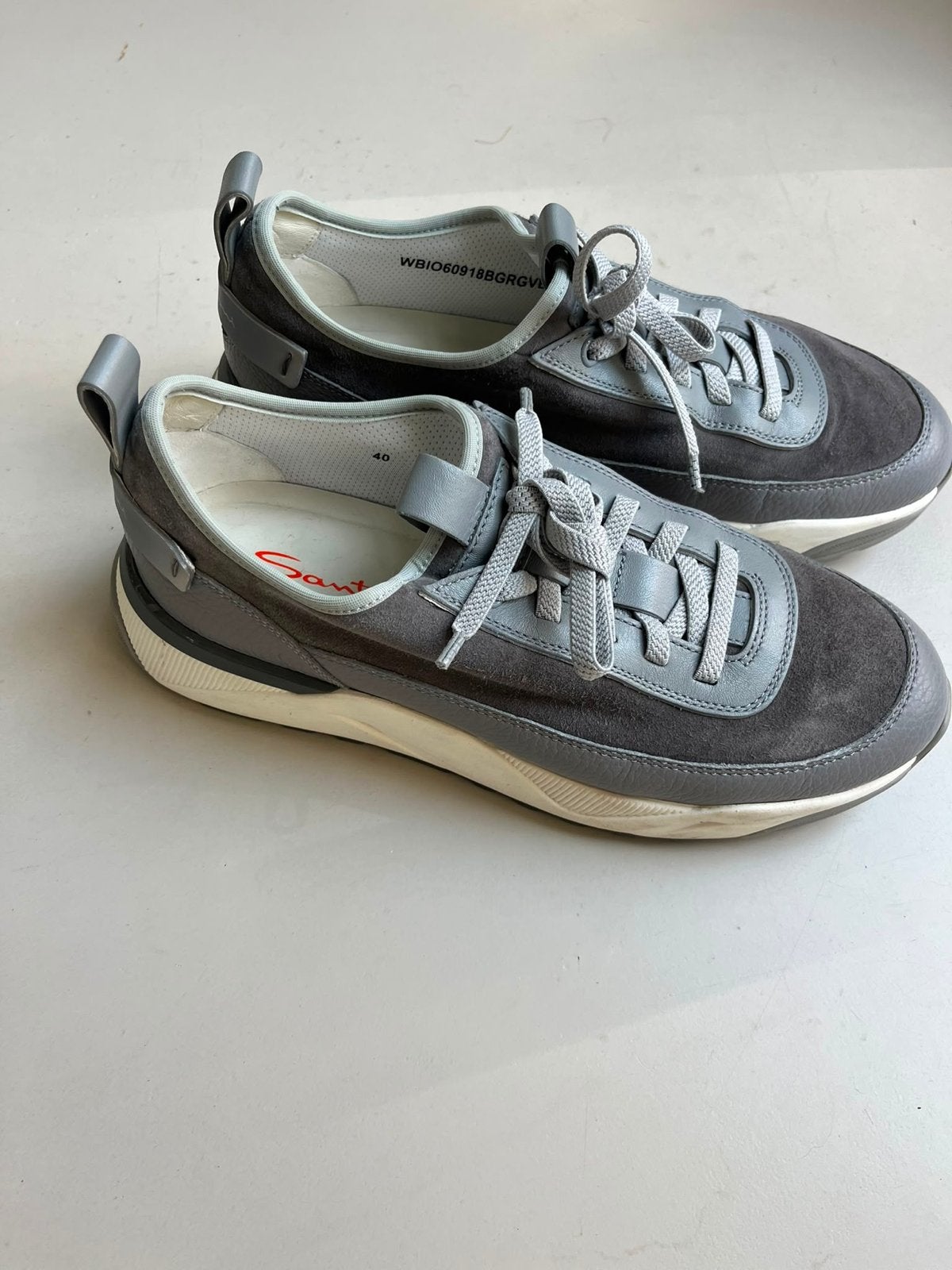 Santoni Sneakers Maat 40 - Grijs Suede en Leer, Ophalen of Verzenden, Zo goed als nieuw, Grijs, Sneakers of Gympen