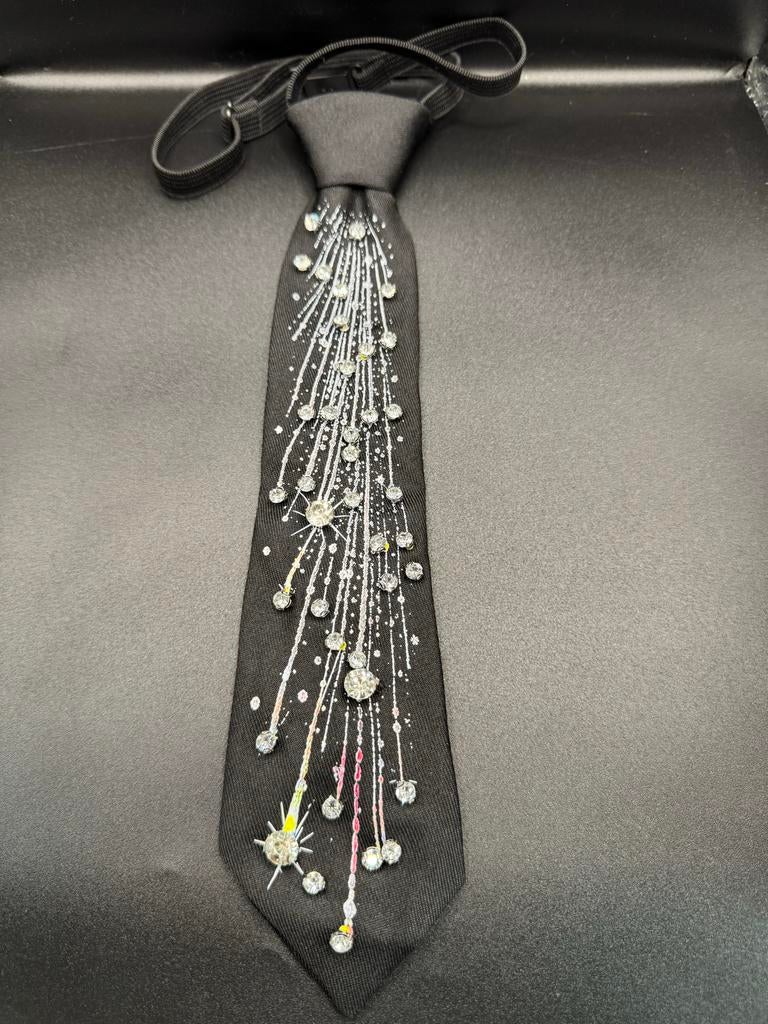 Zwarte stropdas met strass steentjes en patroon, Verzenden, Zo goed als nieuw, Zwart, Met patroon