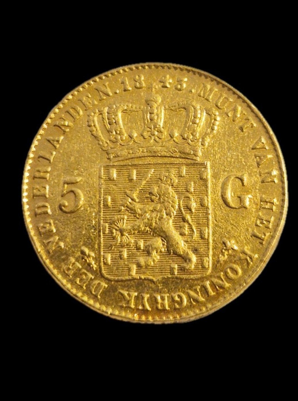 Gouden 5 Gulden Munt Willem II 1843 ZEER ZELDZAAM, Postzegels en Munten, Munten | Nederland, 5 gulden, Losse munt, Koning Willem II
