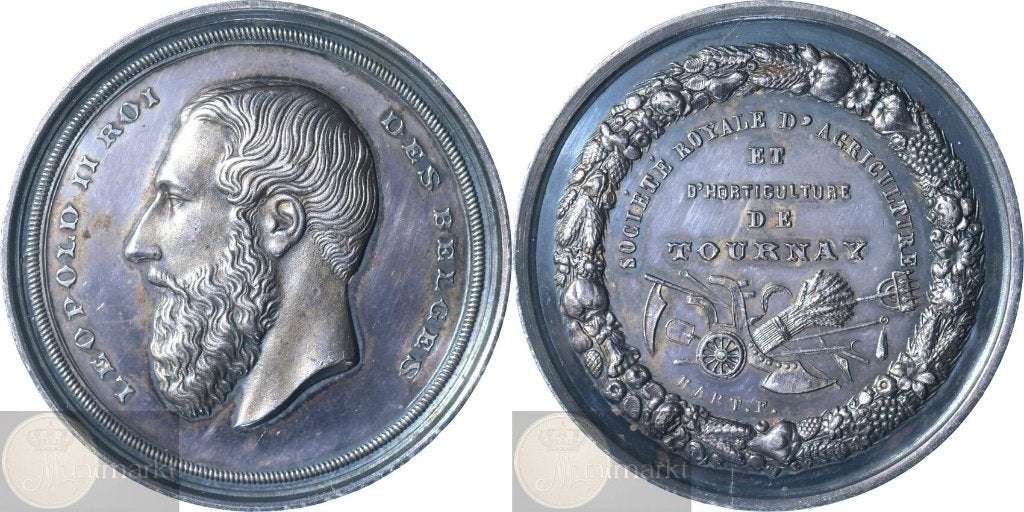 België - Historiepenning z.j. 'Landbouwvereniging Doornik', Ophalen of Verzenden, Zilver, Buitenland