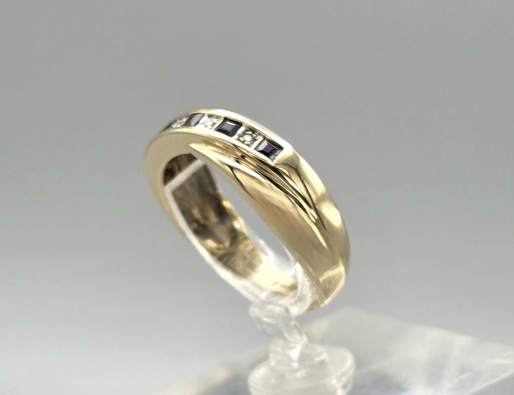 Gouden Vintage ring edelsteen saffier en diamant. 2026/279., Blauw, ., Ophalen of Verzenden, Zo goed als nieuw