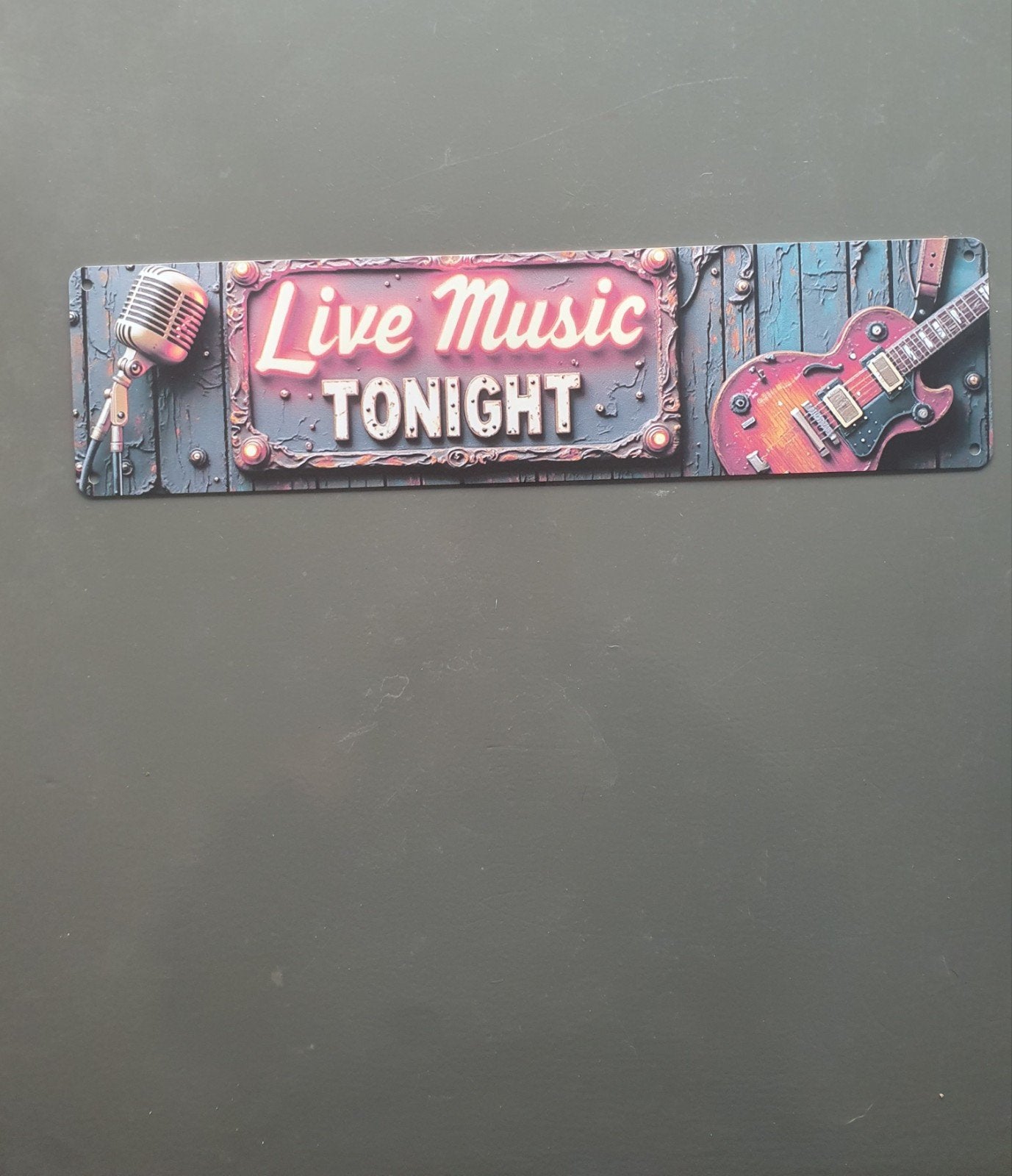 Live Music Tonight metalen wanddecoratie 10x40 cm, Meerkleurig, Nieuw, Ophalen of Verzenden, Metaal