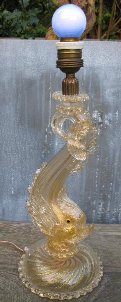 LAMP MURANO BAROVIER 1950 DOLFIJN GOUDLUSTER, Ophalen of Verzenden