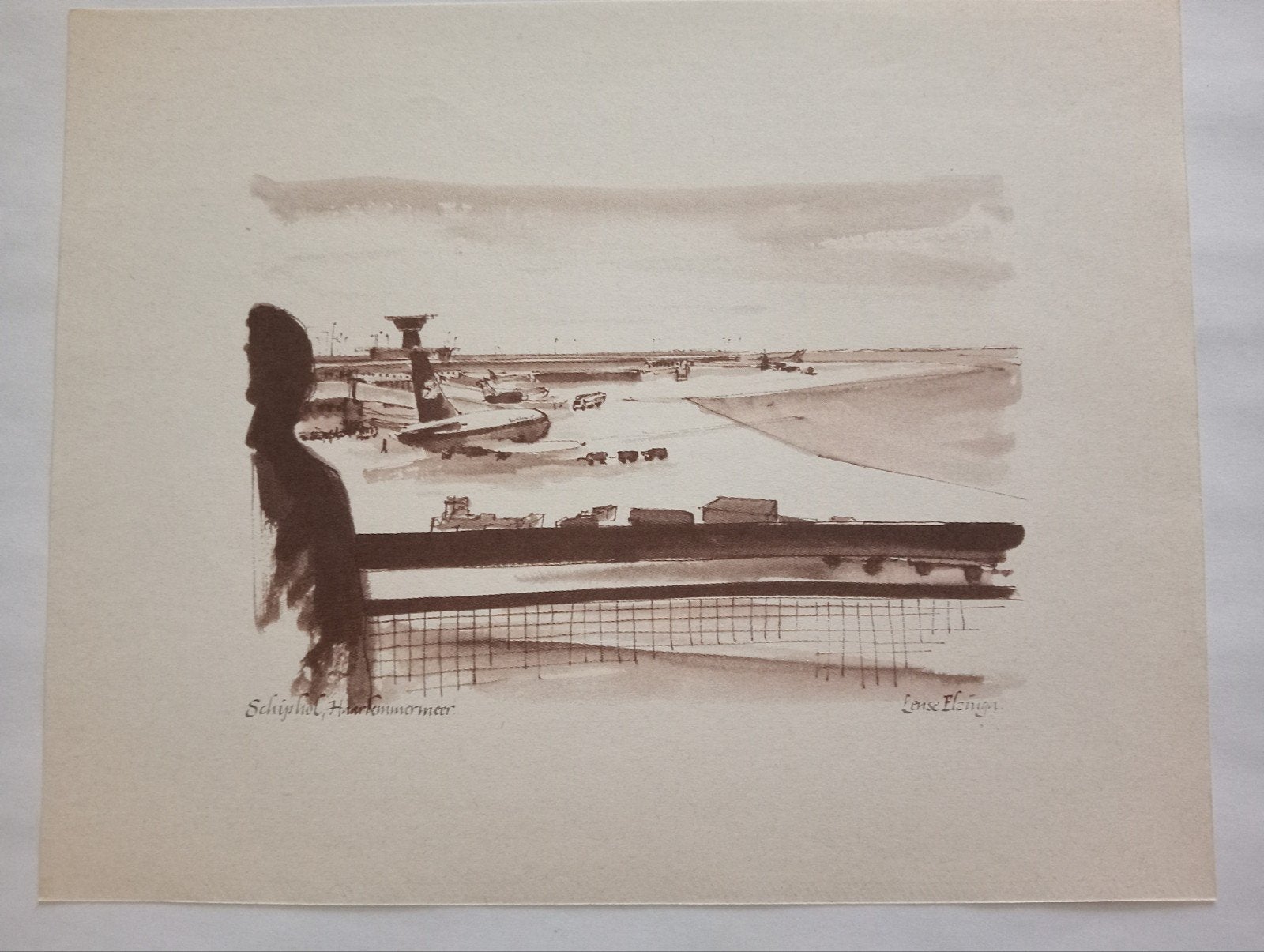 Schiphol Haarlemmermeer offset prent, Verzamelen, Ophalen of Verzenden, Voor 1940, Gebruikt, Overige onderwerpen