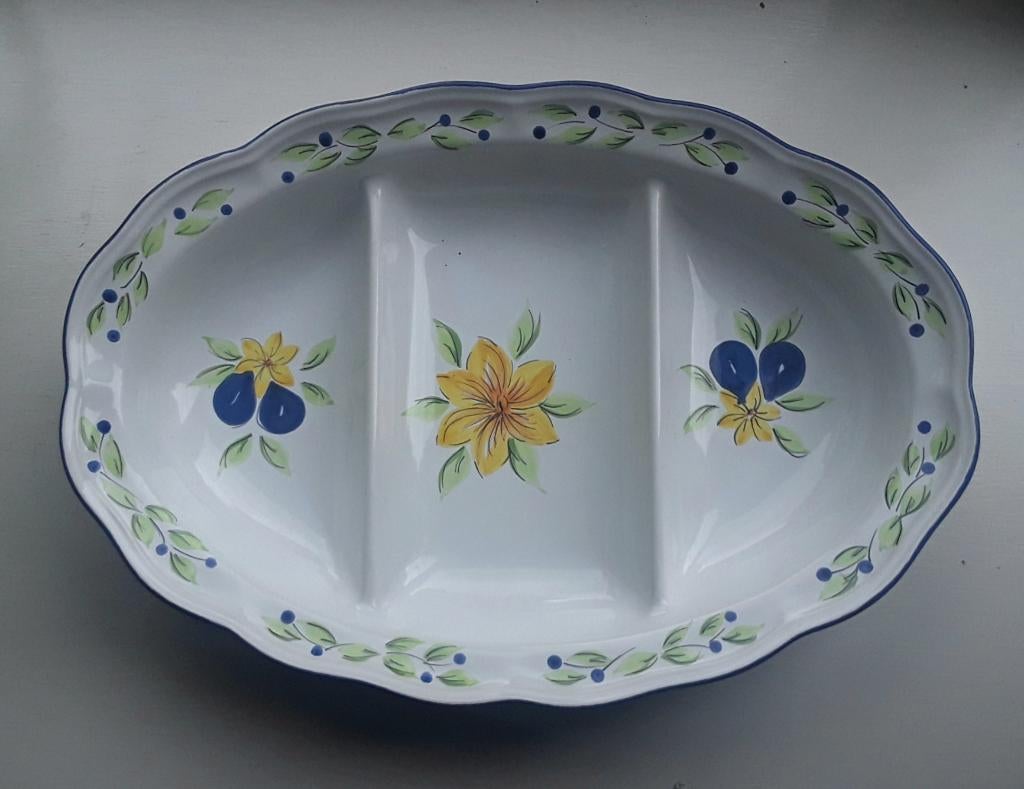 Grote 3 vakken schaal - vakkenschaal - fruit - bloem - bloes, Huis en Inrichting, Keuken | Servies, Keramiek, Ophalen of Verzenden
