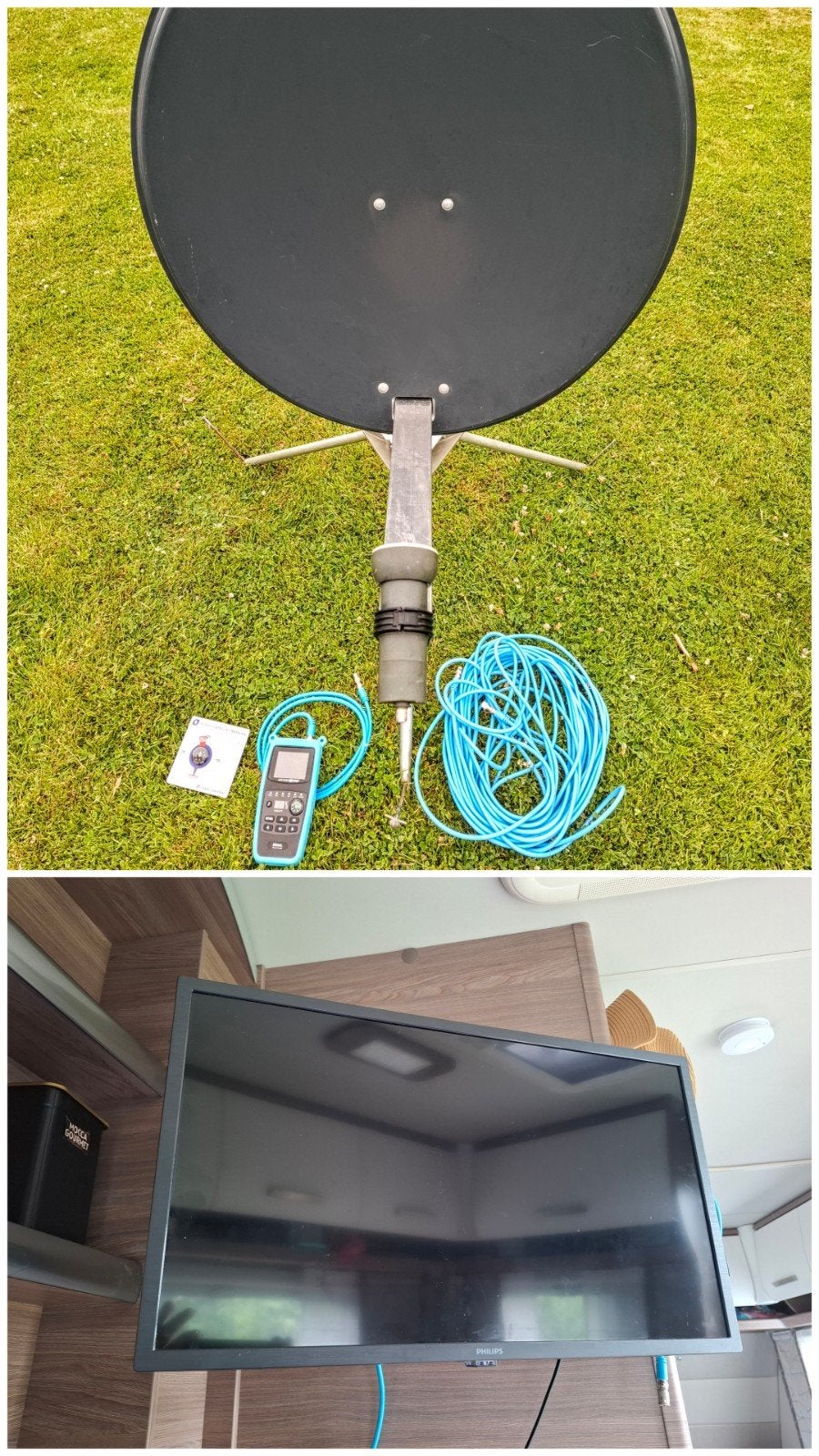 Satelietschotel compleet met Philips 24 inch TV en finder, Ophalen, Overige merken