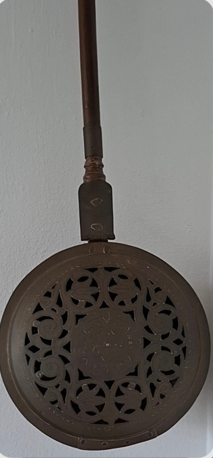 Antieke koperen beddenpan met houten steel, Antiek en Kunst, Ophalen of Verzenden