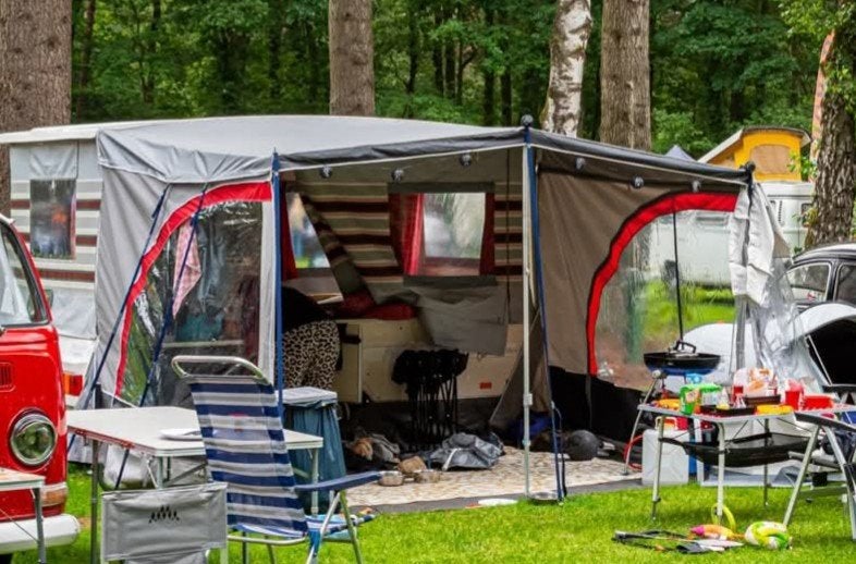 Vakantie klaar! Paradiso Gran beach Royal 1995 zeer compleet, Caravans en Kamperen, Vouwwagens, Aanwezig, Tot en met 6, Grijs