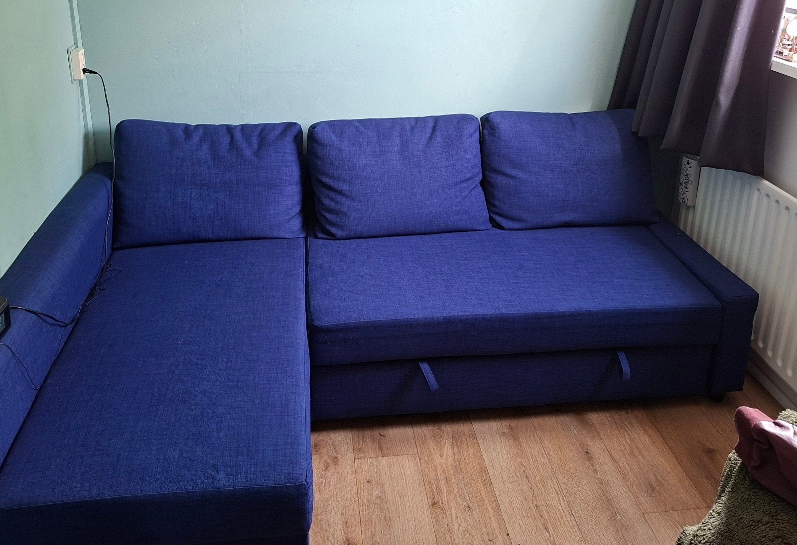 Blauwe slaapbank met opbergruimte, 2-persoons, Ophalen, Gebruikt, Blauw, Tweepersoons