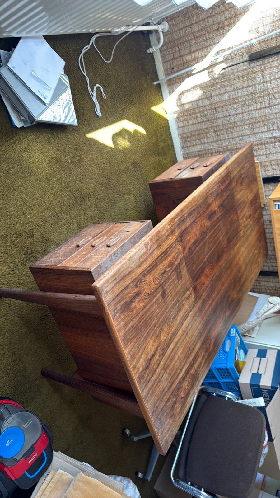 Vintage Bureau van Indisch Jati Hout met Lades, Overige typen, Gebruikt, 150 cm, Ophalen of Verzenden