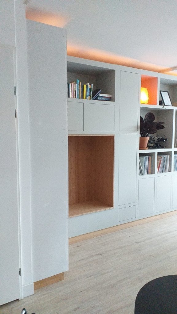 Wandmeubel, woonkamerkast, designkast, kast tv-kast op maat., Ophalen, 200 cm of meer, Met klep(pen), Nieuw