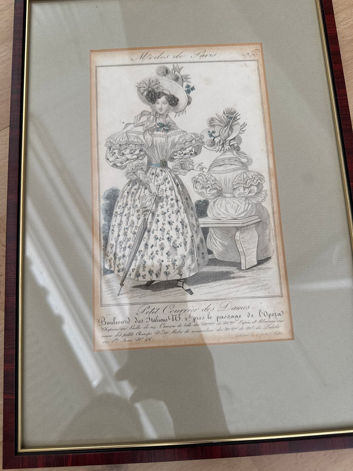 Antieke Franse mode prent - Petit Courrier des Dames, 1800 - 1899, Met tekst, Mode, Ophalen of Verzenden