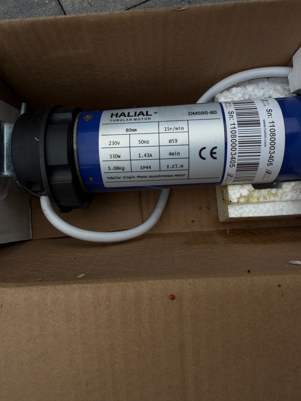 Halia Tubular Motor DM59S-80 Rolluikmotor 80Nm, Wit, Nieuw, Ophalen of Verzenden, Minder dan 100 cm