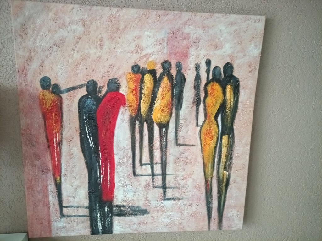 Olieverf Schilderij 100x100 cm - Abstracte Figuren, Antiek en Kunst, Kunst | Schilderijen | Abstract, Ophalen of Verzenden