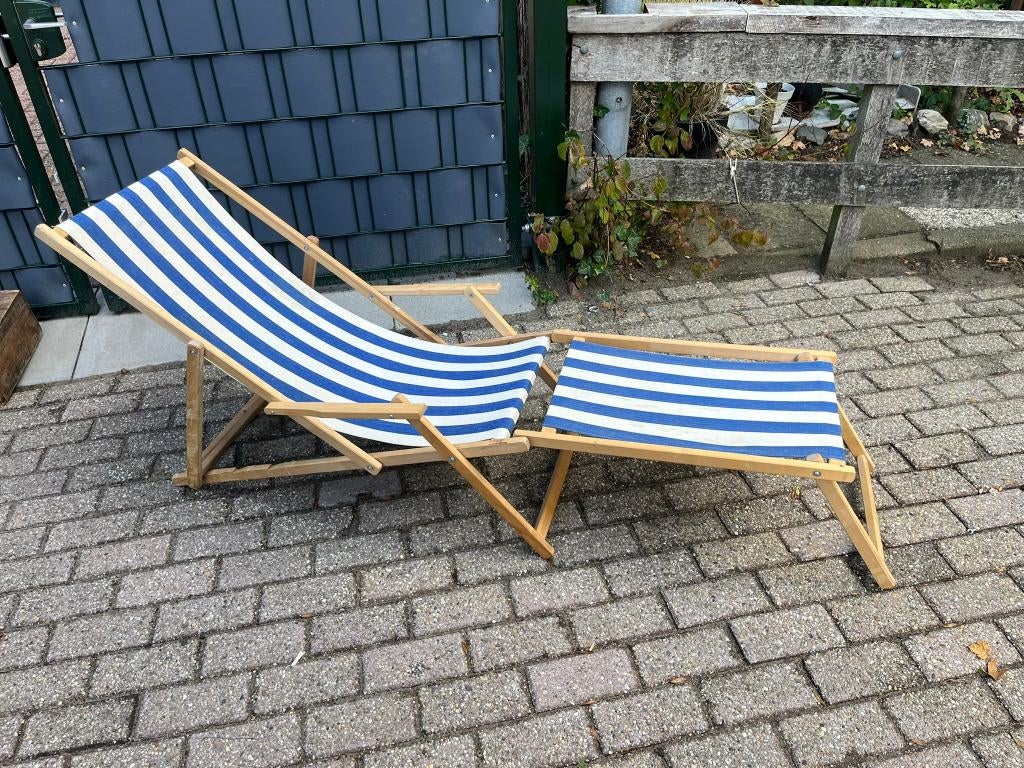 Strandstoel met armleuning en voetensteun, Ophalen of Verzenden, Gebruikt, Campingstoel