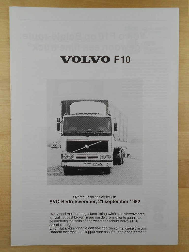 Volvo F10 Test Brochure 1982, Volvo, Zo goed als nieuw, Volvo, Ophalen of Verzenden