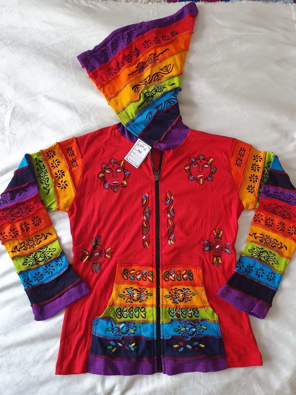 Rood regenboog hippie vest, Ophalen of Verzenden, Nieuw, Maat 38/40 (M), Meerkleurig