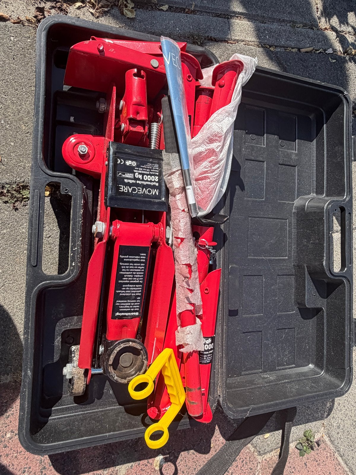 Garagekrik 2000 kg met assteunen in koffer, Ophalen, Gebruikt, Hydraulisch, Garagekrik