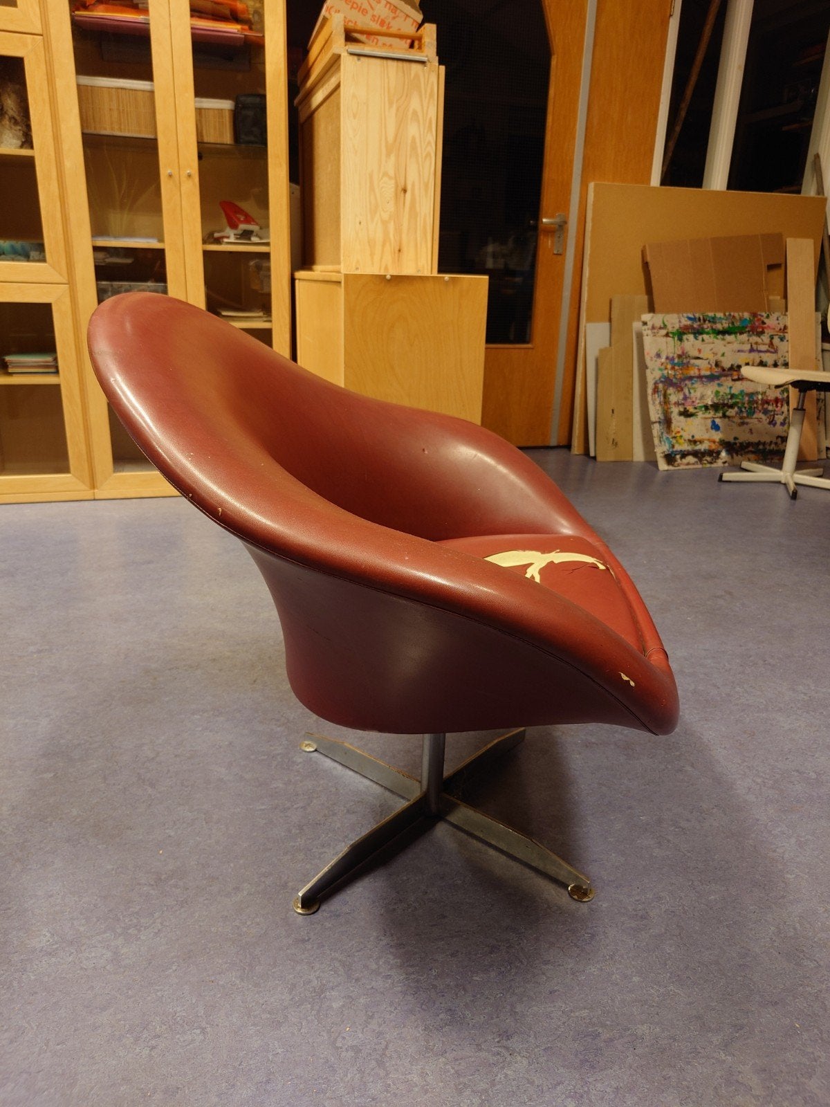 Vintage Saarinen/ Folko jansson space age Tulp fauteuil -, Huis en Inrichting, Eén, Rood, Kunststof, Gebruikt