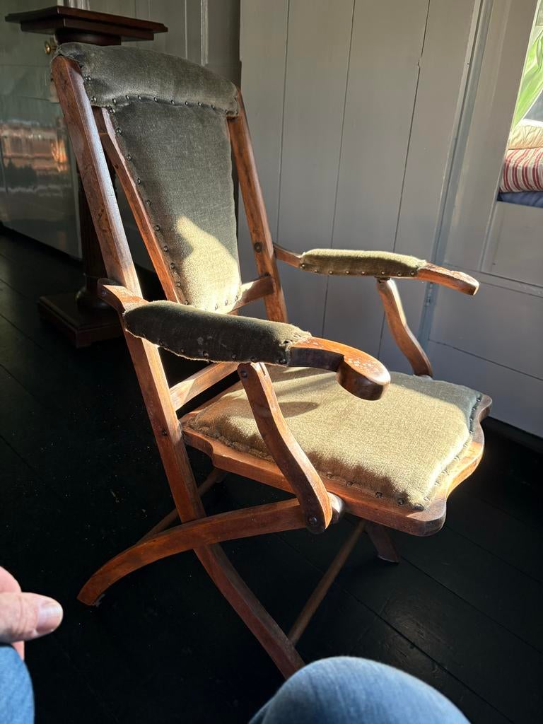 Antieke opvouwbare houten stoel - Vintage houten stoel, Antiek en Kunst, Antiek | Meubels | Stoelen en Banken, Ophalen of Verzenden