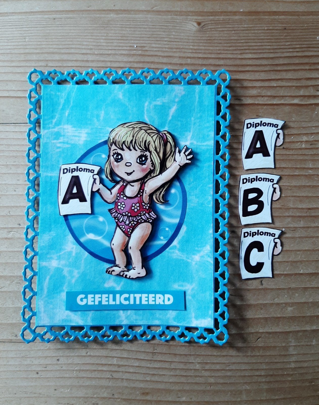 stans kaart opleg met 3d plaatje zwemdiploma A , B of C, Ophalen of Verzenden, Nieuw, Overige thema's