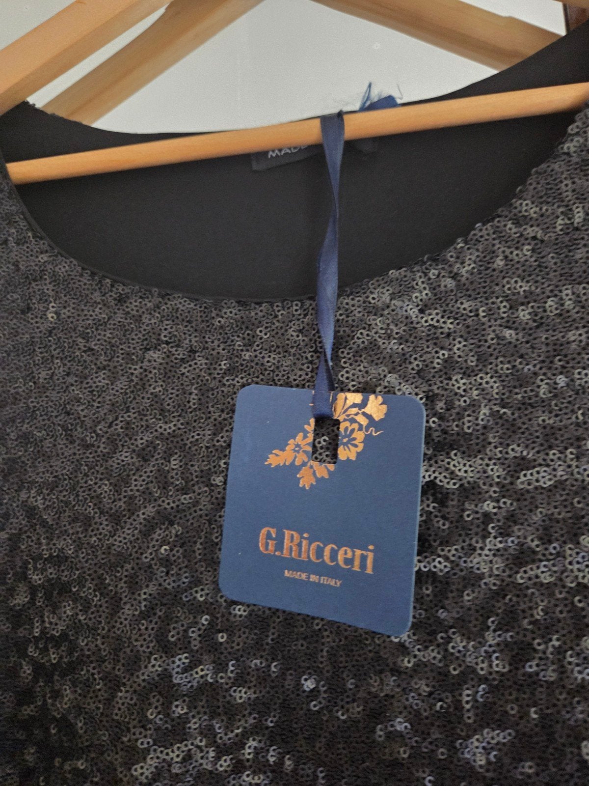 Nieuwe Zwarte pailletten jurk G.Ricceri, maat 38/40 (M), Maat 38/40 (M), G.Ricceri, Zwart, Ophalen of Verzenden