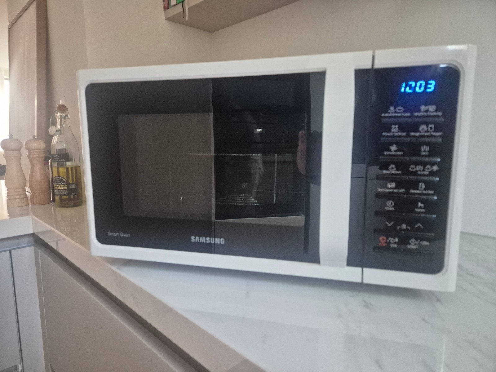 Samsung Smart Oven MC28H5015AW Combi Magnetron, Ophalen, Combimagnetron, Zo goed als nieuw, Draaiplateau