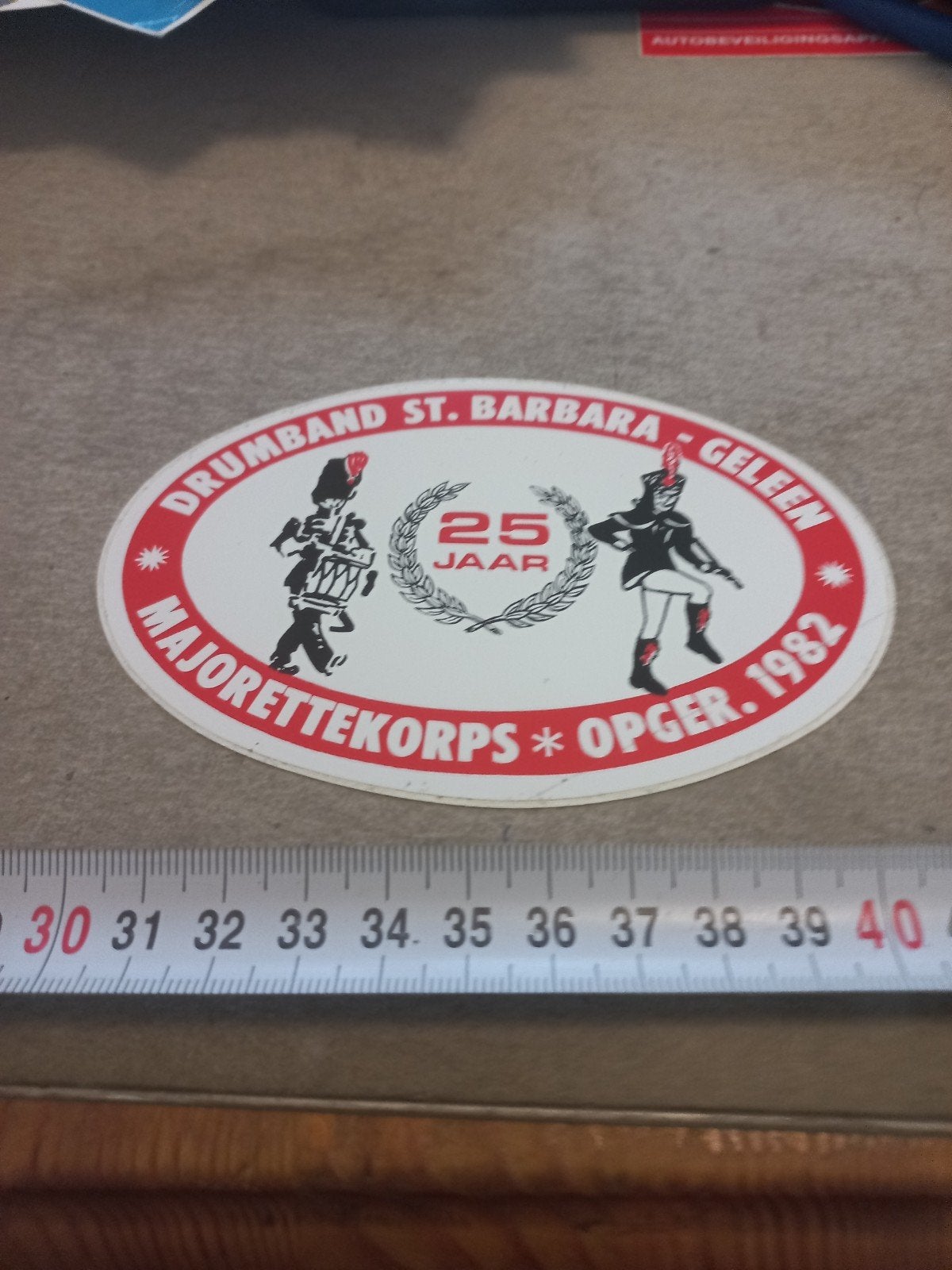 Vintage Sticker Drumband St. Barbara Geleen 25 Jaar, Ophalen of Verzenden, Gebruikt, Overige typen