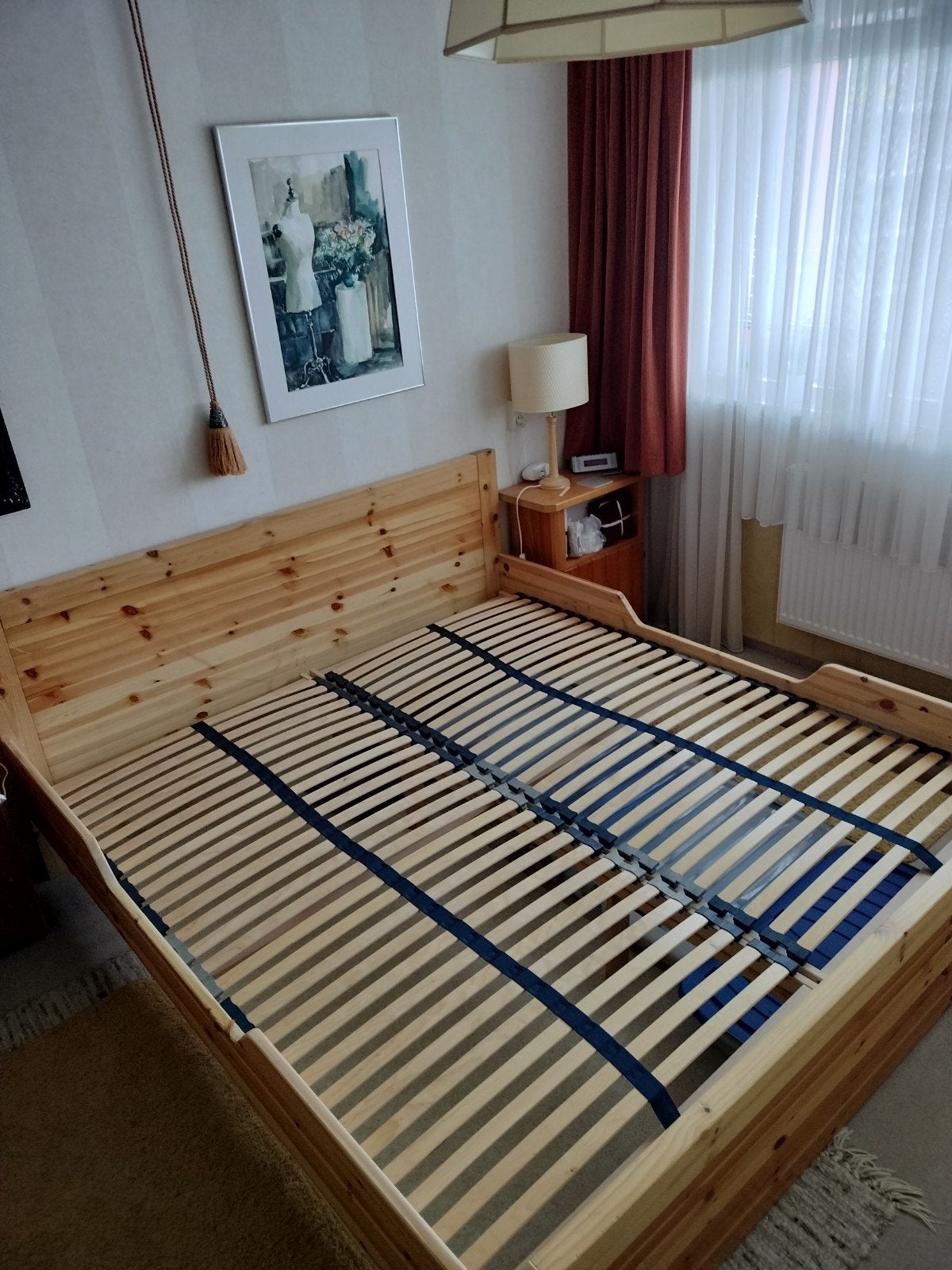Te Koop, zwaar massief grenen bed, Huis en Inrichting, Ophalen, Gebruikt, Tweepersoons, Hout