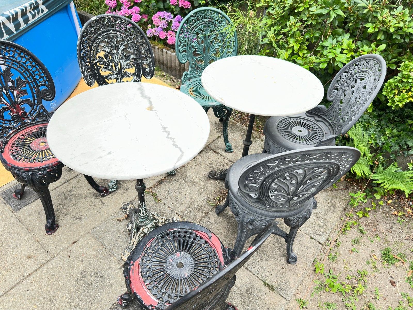 Antieke Bistro Setjes - Gietijzeren Tuinmeubelen, Overige materialen, Gebruikt, Eettafel, Tuinset