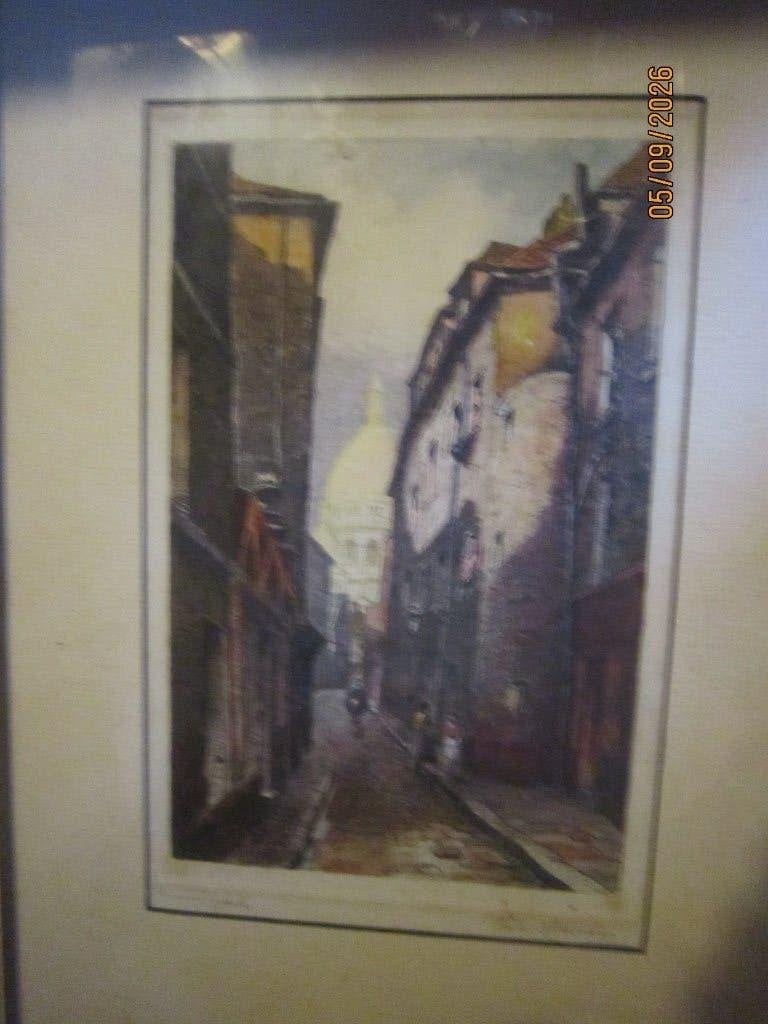 MONT MARTRE, Ets Parijs Straatbeeld, Victor Munier, Antiek en Kunst, Ophalen, Ets