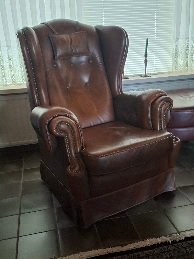 lederen fateuil, Ophalen, Gebruikt, Minder dan 75 cm, Hout