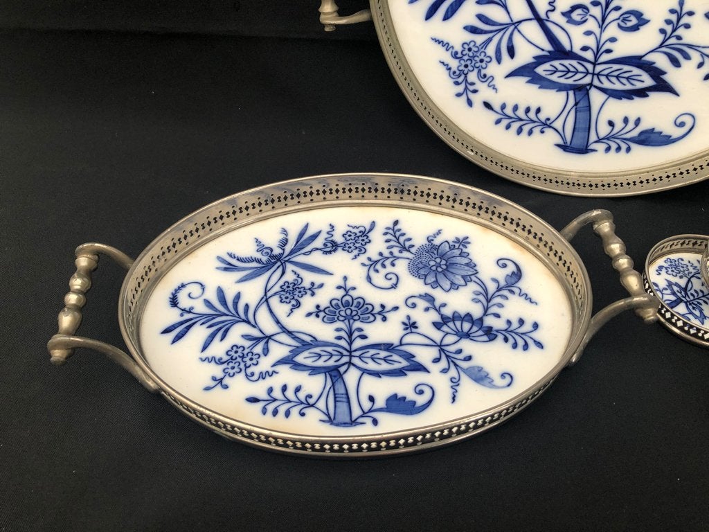 Antieke ovale dienblad met tegel/zwiebelmuster, Antiek en Kunst, Ophalen of Verzenden