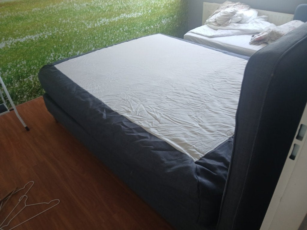 IKEA DUNVIK boxspring 160x200 – donkergrijs – perfecte staat, Tweepersoons, Ophalen of Verzenden, Zo goed als nieuw, 200 cm