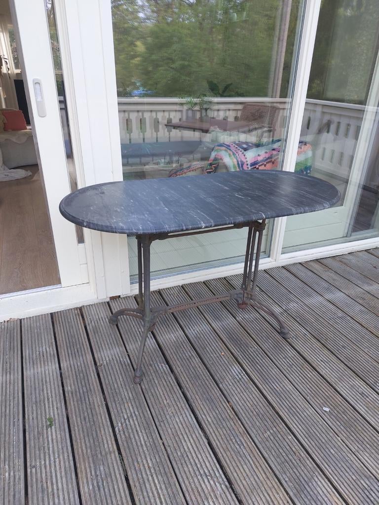 Gietijzeren tafel met stenen blad, Ophalen of Verzenden