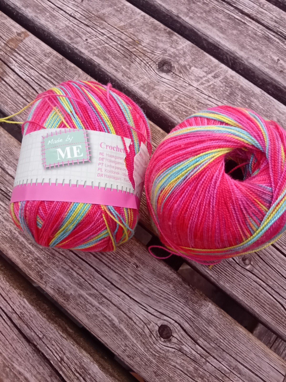 2 bollen ME haakkatoen 125 gram - roze/multicolor, Ophalen