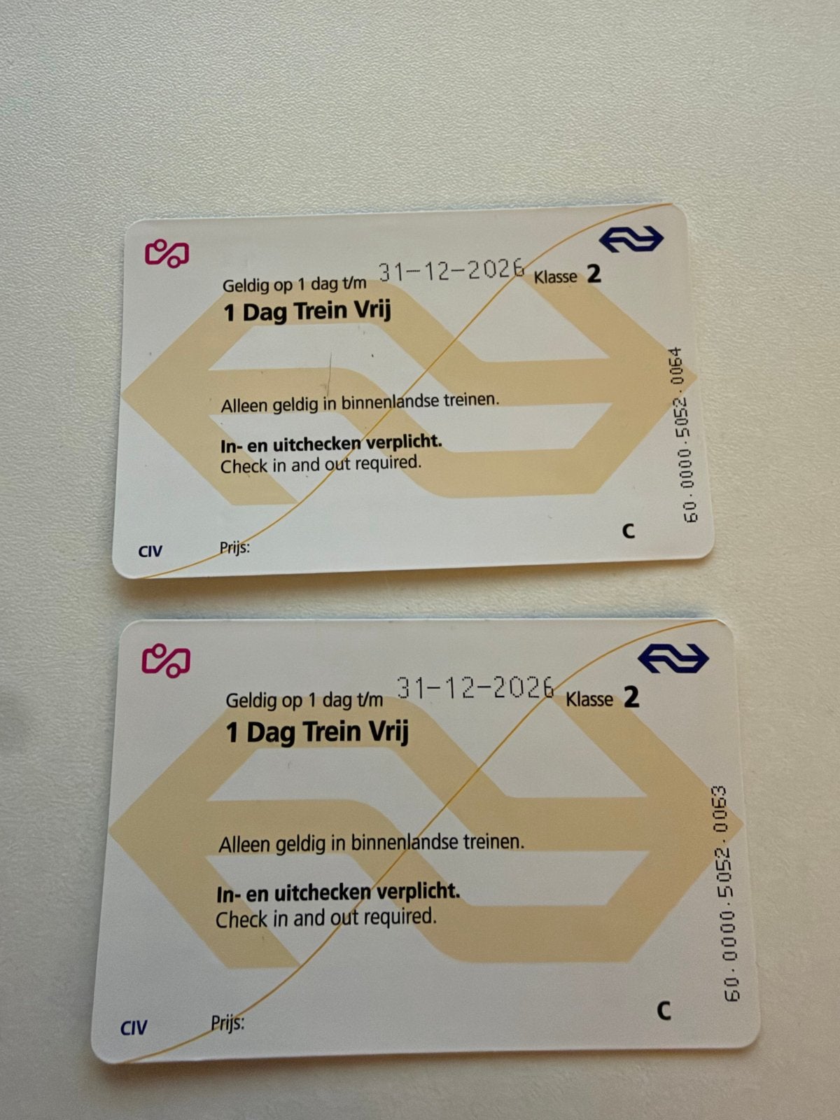 Treinkaartje onbeperkt reizen met de trein, Trein, Nederland, Algemeen kaartje