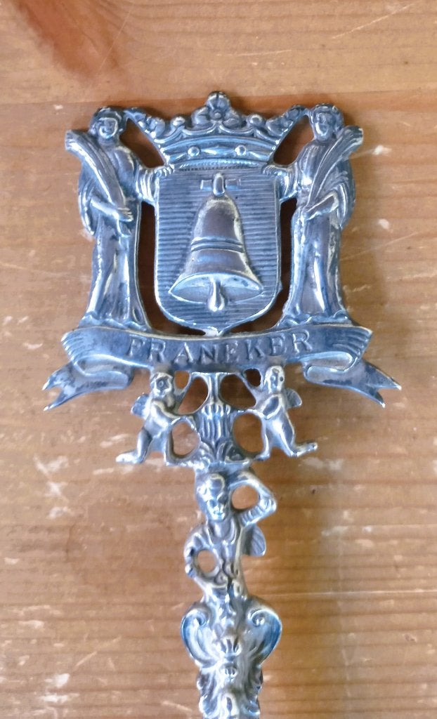 Zilveren geboortelepel met wapen van Franeker, Ophalen of Verzenden