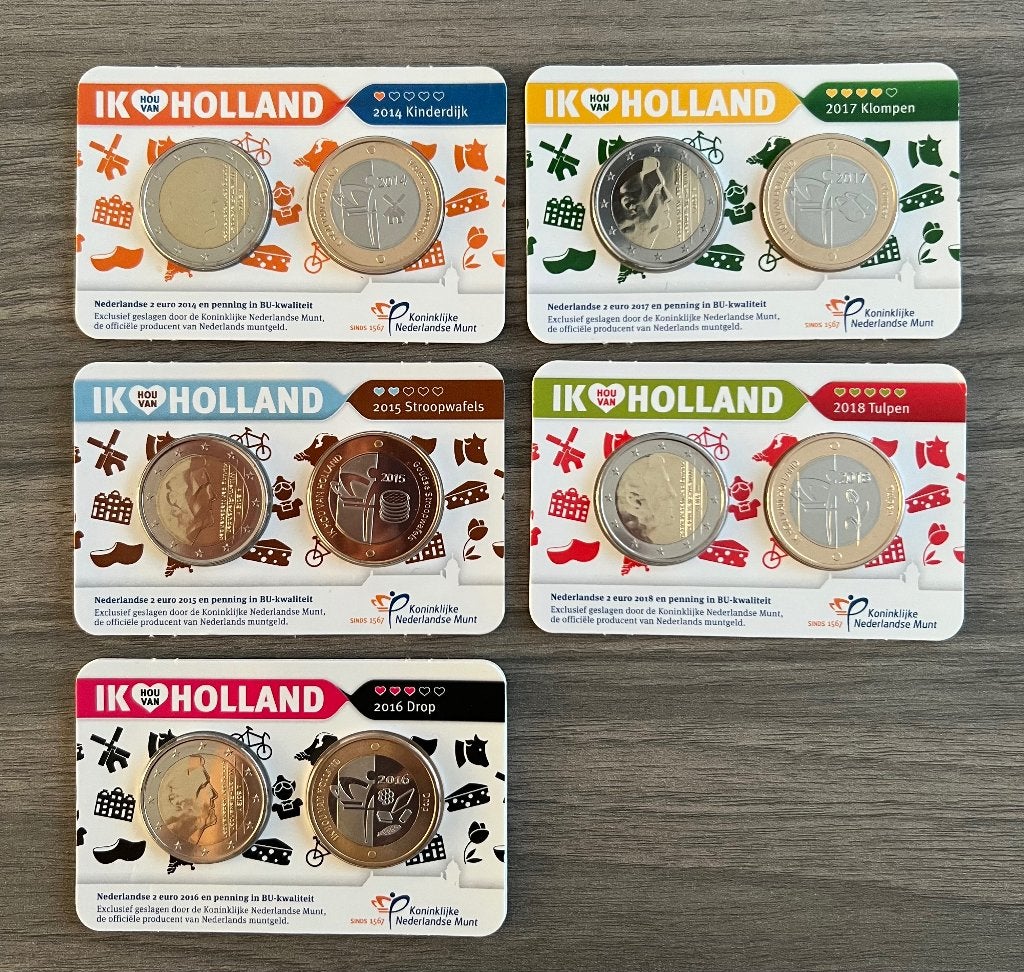 Ik hou van Holland coincards 5x, Postzegels en Munten, Ophalen of Verzenden, Overige landen, 2 euro