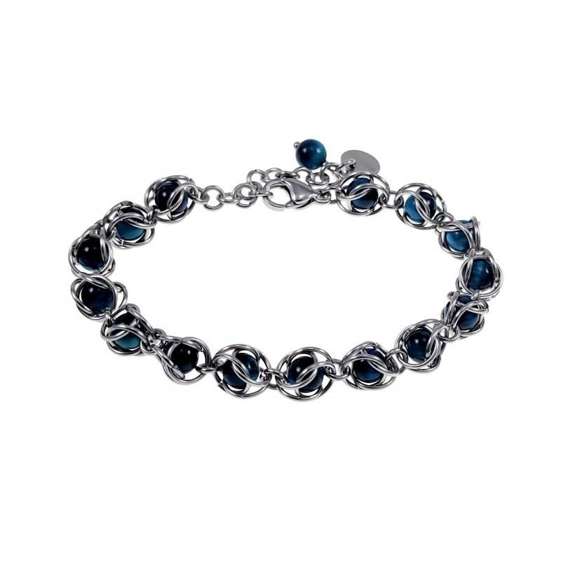 Kralen Armband Dames Natuurlijke Blauwe Tijgeroogsteen RVS, Sieraden, Tassen en Uiterlijk, Armbanden, Met bedels of kralen, Staal