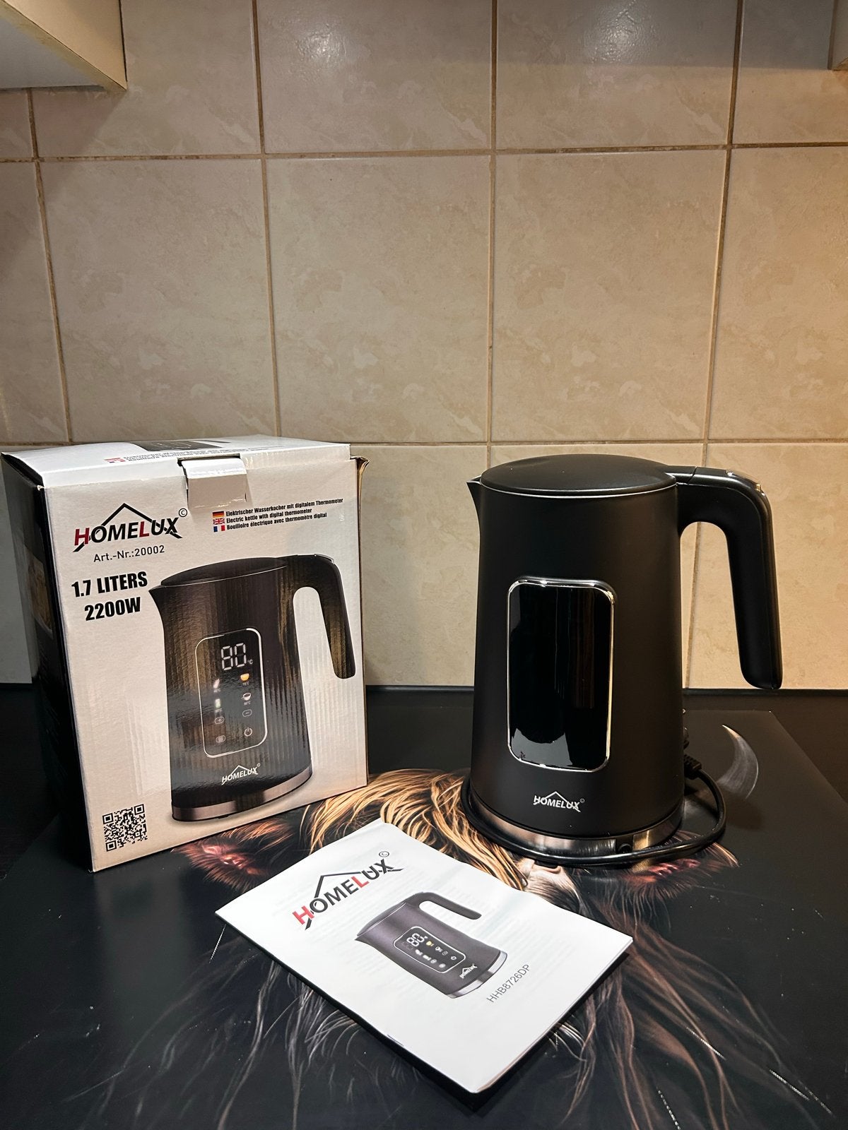 Homelux Waterkoker 1.7L 2200W met Digitale Thermometer, 1 tot 2 liter, Ophalen of Verzenden, Nieuw, Draadloos