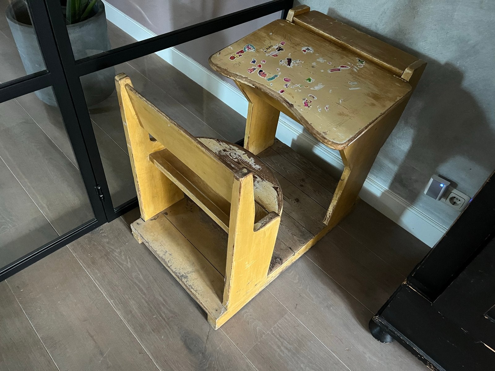 Vintage kinder schoolbankje met stoel, Ophalen of Verzenden