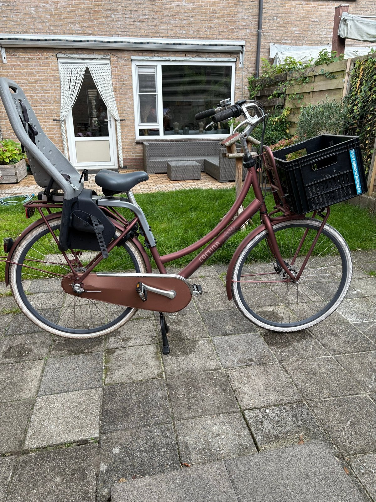 Cortina Moederfiets met Thule Yepp Achterzitje, Fietsen en Brommers, Gebruikt, Dubbele standaard, 50 tot 53 cm, 1 zitje