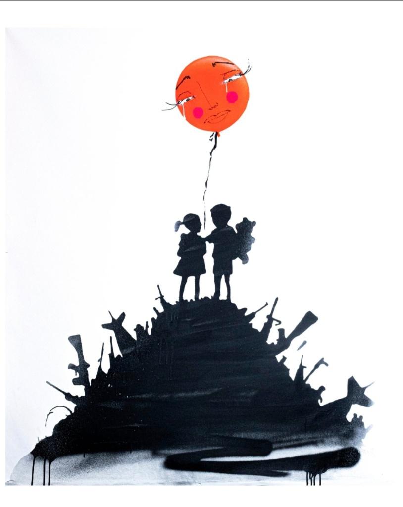 Banksy/Utopia – Kids on Guns Hill with balloon, Antiek en Kunst, Kunst | Schilderijen | Modern, Ophalen of Verzenden