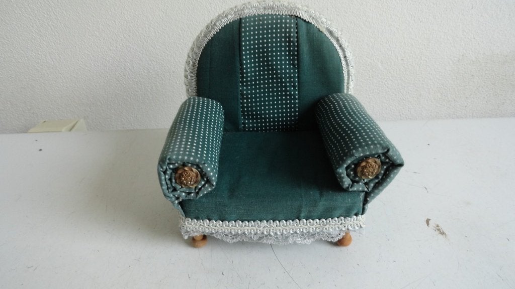Fauteuil poppenhuis, prachtige stoel stof, Ophalen of Verzenden